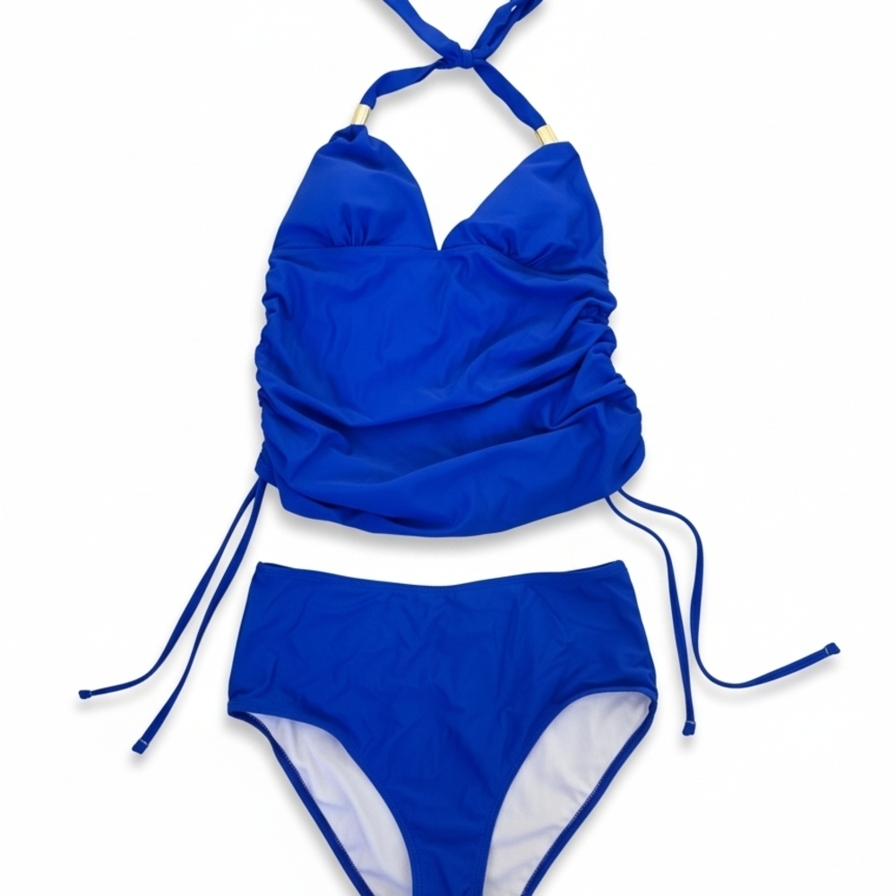 Royal Blue Halter Bikini Set Size L ✨ Gold Detail – Like New - Picture 4 of 5